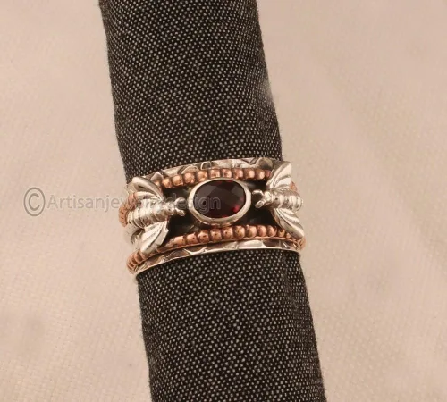 Vista 2 de 925 Silver Ring, Handmade Ring Women, Spiritual Spinner Ring, Fidget Spinner Ring, Minimalist Ring Silver, Natural Garnet Ring, Bohemian Silver