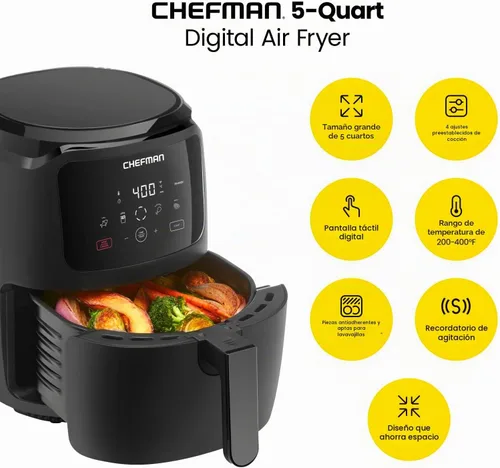 Vista 2 de Chefman - Freidora de aire digital, tamaño familiar grande 5 cuartos - Control digital de un toque, preajustes para papas, pollo, carne, piezas