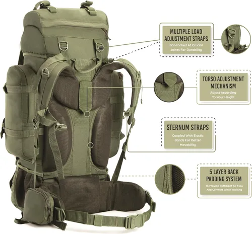 Vista 2 de Tripole Colonel - Mochila de 95 litros + Mochila de día desmontable, Verde militar, Mochila Mochila táctica, mochila de marco interno, mochila