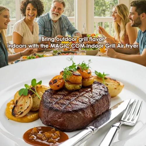 Vista 5 de MAGiC COM Parrilla Eléctrica para Interior y Freidora de Aire Combo, Parrilla Eléctrica 7 en 1 con Función para Bistec, Asar, Freidora de Aire