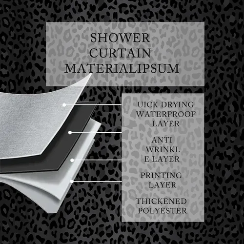 Vista 5 de Cortina de ducha (60" x 72"), estampado de leopardo guepardo negro, tela de poliéster, impermeable, estilo moderno, baño Negro-d1