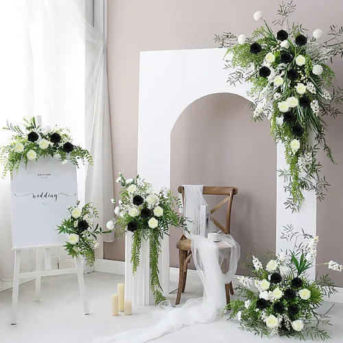Vista 6 de Eternal Blossom 10 flores artificiales de seda de rosa negra de 19.7 in para ramo de novia, decoración de boda para el hogar Negro
