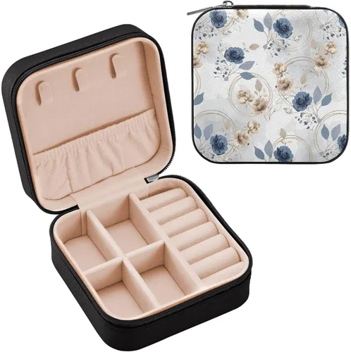 Vista 2 de GUIJI Roses PU Leather Jewelry Organizer, Portable Small Jewelry Box Travel Jewelry Case Earrings Necklace Bracelet Rings for Women Girls