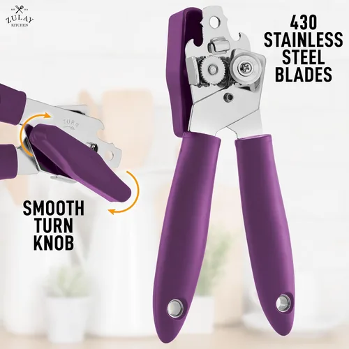 Vista 5 de Zulay Kitchen Abrelatas de mano – Abrelatas manual duradero cuchillas de acero inoxidable de corte de borde liso – Abrelatas manual de servicio