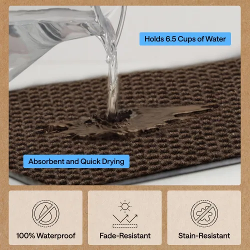 Vista 89 de Gorilla Grip - Tapete afelpado original de goma con perfil bajo, resistente, duradero, impermeable y fácil de limpiar para interior y exterior Marrón