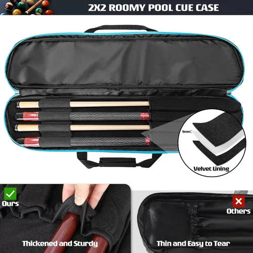 Vista 3 de GOBUROS Estuche para tacos de billar 2x2 con capacidad para 2 topes y 2 ejes, estuche suave para palos de billar con bolsillo frontal