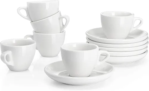 Vista 9 de Sweese Tazas de espresso de 2 onzas con platillos, juego de 6 tazas de espresso de porcelana, colores surtidos