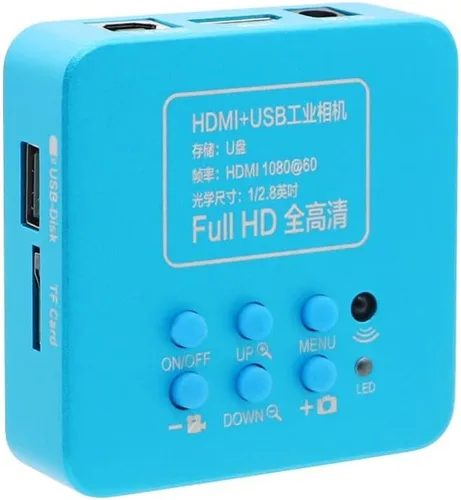 Vista 5 de Cámara de microscopio HDMI HD 2MP 30FPS HDMI USB Industrial Digital Teléfono Cámara Microscopio para Microscopio Binocular Trinocular (Color : Azul)