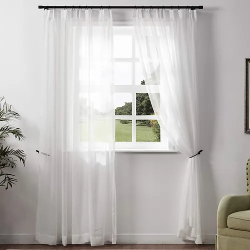 Vista 2 de ChadMade Sabina Collection - Panel de cortina traslúcida de lino blanco, diseño de patrón sólido, cortina plisada para dormitorio, 63 pulgadas