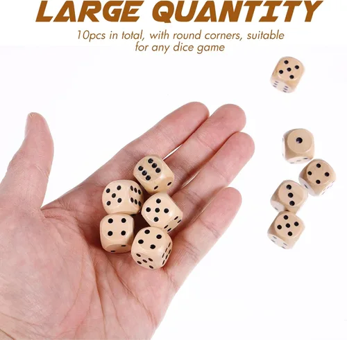 Vista 2 de Juego de 10 dados de madera D6 de madera de seis caras, juego estándar de matemáticas, mini dados de mesa para tablero de enseñanza en el aula
