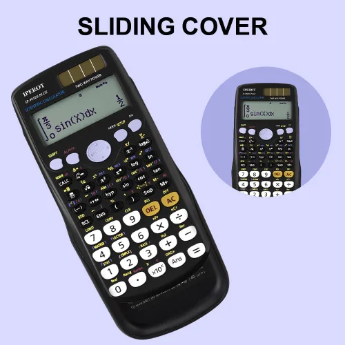 Vista 7 de Calculadoras científicas, IPEROT Calculadora matemática negra con 417 funciones, energía solar y batería de 4 líneas, suministros escolares