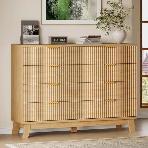 Vista 58 de BORNOON Cómoda acanalada de 3 cajones, 30.3 pulgadas de alto, cómoda bohemia compacta y moderna, armario de almacenamiento de madera
