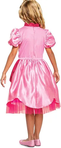 Vista 4 de atchca Disfraz de princesa melocotón para niñas, vestido de cosplay melocotón con corona de princesa