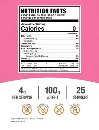 Vista 2 de BulkSupplements. com Alulosa en polvo – Edulcorante de alulosa, sustitutos de azúcar para hornear, alternativa al azúcar – puro y sin gluten, 0.14