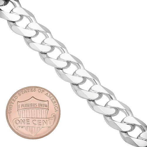 Vista 2 de Men's 8.9mm Solid .925 Sterling Silver Beveled Curb Chain Necklace + Gift Box