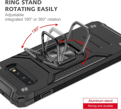 Vista 7 de Funda para Samsung Galaxy S10, de grado militar, a prueba de golpes, con soporte de soporte, soporte magnético integrado para montaje en coche