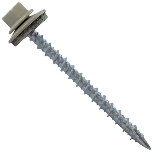 Vista 47 de 10 tornillos para techos de metal gris ABC de 2-1/2 pulgadas, cabezal de arandela hexagonal, arranque automático/roscado, arandela EPDM. 1 bolsa