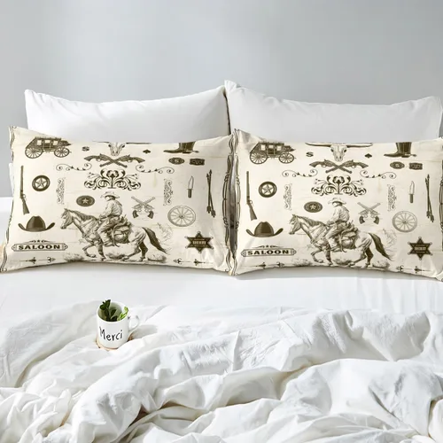 Vista 4 de Juego de funda de edredón de vaquero para niños, tamaño individual, juego de ropa de cama tribal bohemio exótico de 2 piezas para niños Vaquero 04