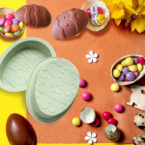 Vista 6 de Moldes para pastel de huevo, molde de silicona para huevos de Pascua, paquete de 2 moldes grandes rompibles para huevos de 7 pulgadas, moldes