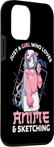 Vista 3 de Funda para iPhone 12, diseño de anime con texto en inglés Just A Girl Who Loves Anime and Sketching