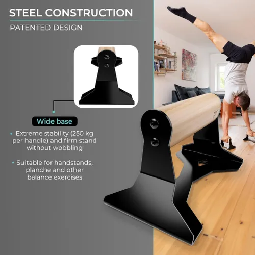 Vista 3 de PULLUP & DIP Parallettes - Mangos para Flexiones con Mangos Ergonómicos de Madera y Acero de Alta Resistencia - Barras Parallettes Antideslizantes