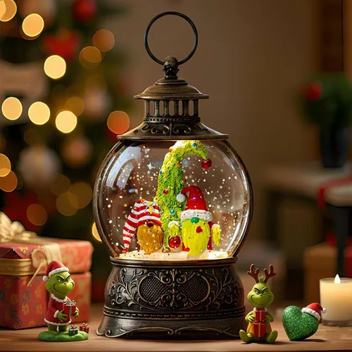 Vista 8 de Globos de Nieve de Navidad, Farol de Agua de Navidad con Carruaje e Iglesia Azul, Música y Temporizador de 6 Horas, Faroles Iluminados con Cable