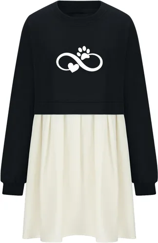 Vista 7 de Vestidos de otoño para mujer 2023 2024 Estampado pata perro Color Patchwork Sudadera Vestido Manga Larga Smocked