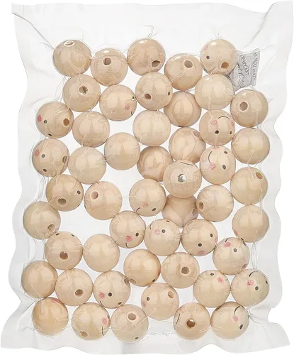 Vista 7 de PH PandaHall 50 cuentas de madera de 1 pulgada, cuentas de madera natural, cuentas de madera sueltas, bolas de madera con cara pintada para árbol