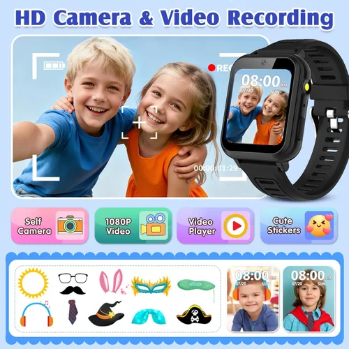 Vista 4 de Reloj inteligente para niños con caja de reloj, Negro, Pequeño, Negro