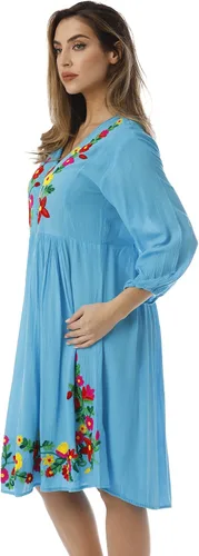 Vista 2 de Riviera Sun Vestido de cintura imperio frontal con botones de manga 34 bordado floral