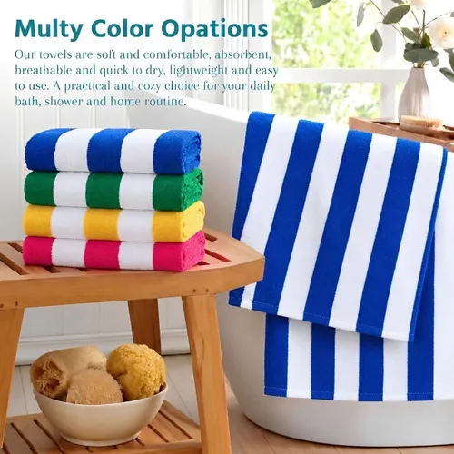 Vista 5 de Paquete de 4 toallas de baño extra grandes a rayas, juego de toallas de baño a granel, tamaño XL, grandes, esponjosas, absorbentes, de microfibra