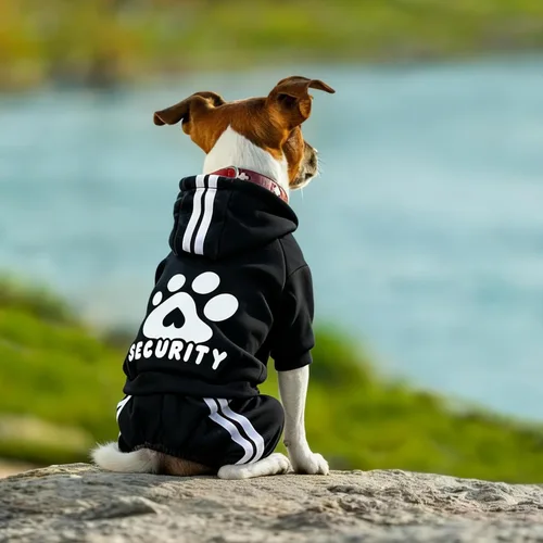 Vista 4 de Sudadera de seguridad con capucha para perros de 4 patas - Mono con sudadera - Sudaderas - Ropa suave y cálida para perros - Suéter con capucha