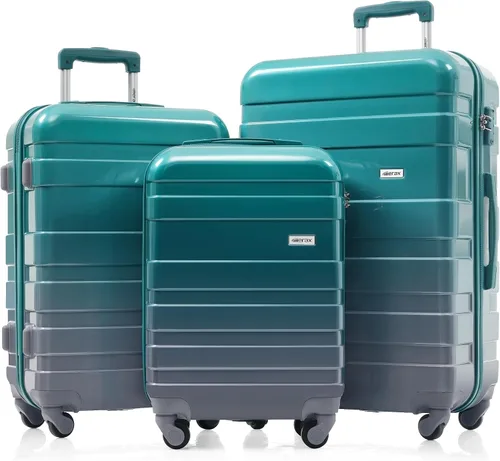 Vista 82 de Merax 3 piezas expandible ABS Hardshell equipaje Sets Spinner Wheel Maleta TSA Lock Suit Case, Apertura frontal negra, Juego de 2 piezas, Maleta