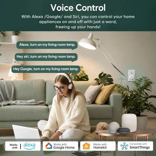 Vista 2 de Matter - Enchufe inteligente, funciona con Alexa, Apple Home, Google Home y SmartThings, fácil configuración, salida de temporizador, solo WiFi