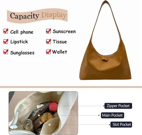 Vista 5 de Bolsos de hombro Crescent retro Y2k 90s Hobo bolsos pequeños de piel sintética para axilas, bolsos de mano de moda 2024