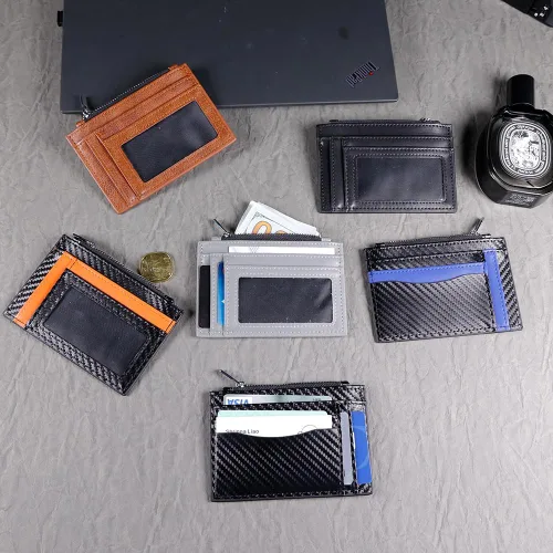 Vista 6 de Sbrinnaliao Cartera delgada para hombre, carteras de cuero para hombre, bloqueo RFID, fundas para tarjetas de crédito y organizadores de dinero