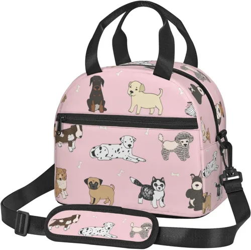Vista 10 de Perinsto Lindas patas de perro beige bolsa de almuerzo reutilizable aislada bolsa de almuerzo lonchera contenedor con correa ajustable