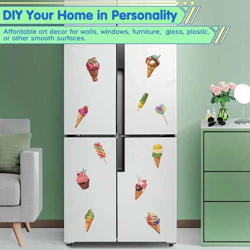 Vista 4 de Calcomanías de pared de helado extraíbles coloridas calcomanías de pared para despegar y pegar, calcomanías de helado para decoración de habitación