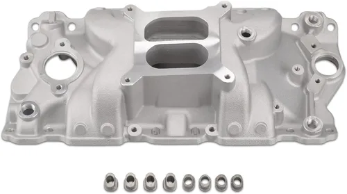 Vista 12 de Colector de admisión de doble plano satinado Compatible con SBC de bloque pequeño Chevy 265 350 400 de 1956-1986