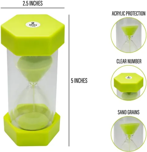 Vista 2 de Temporizador de arena para lavado de manos y cepillo de dientes para niños, 30 segundos y 2 minutos, colorido reloj de arena de 5.5 pulgadas