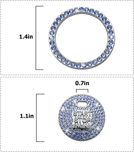 Vista 2 de BELOMI Anillo decorativo para botón de arranque y parada del motor de automóvil, 2 unidades, calcomanías protectoras para botón de arranque