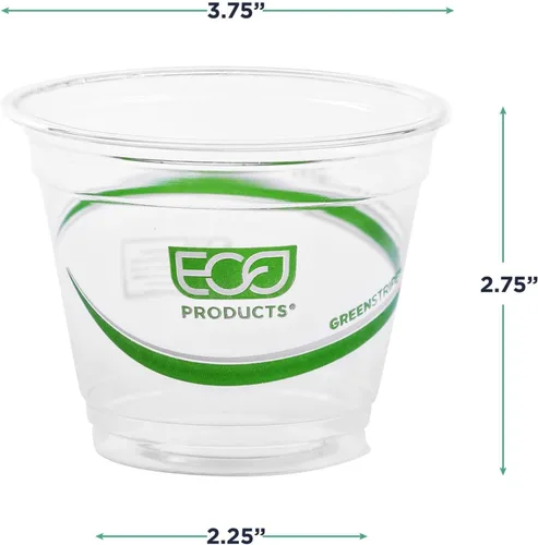 Vista 3 de ECO PRODUCTS GreenStripe - Vasos fríos transparentes de 9 onzas, vasos desechables de ácido poliláctico (PLA) a base de plantas para agua, jugo