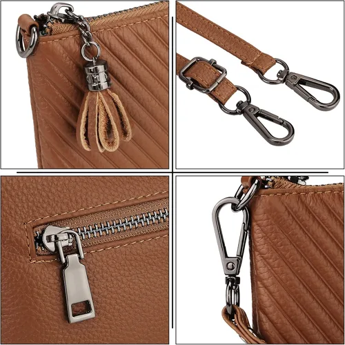 Vista 5 de Uromee Cartera de mano para mujer, de piel auténtica, con cadena de hombro desmontable