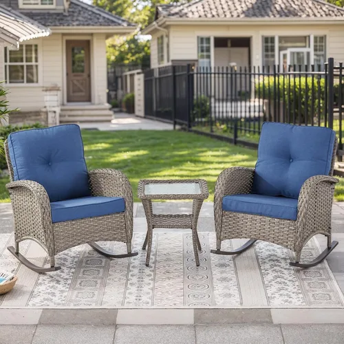 Vista 24 de HUMMUH Juego de 2 sillas de mimbre para exteriores, sillas de comedor con respaldo alto y asiento profundo para jardín, porche, patio trasero