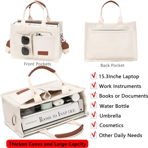 Vista 2 de Bolso de mano para mujer con compartimentos, bolso grande de lona para mujer, bolso cruzado de trabajo, portátil, bolsa de libros, bolsos de hombro