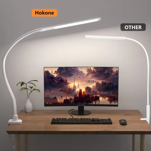 Vista 6 de Lámpara de escritorio LED con abrazadera, lámparas de cuello de cisne de 10 W, control táctil, lámpara de abrazadera de brazo oscilante, lámpara