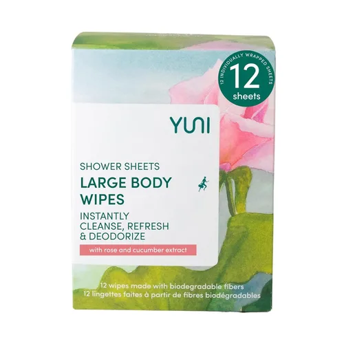 Vista 12 de YUNI Beauty Toallitas corporales grandes, menta cítrica, 12 unidades, compostables, biodegradables, limpiador corporal sin enjuague, alternativa