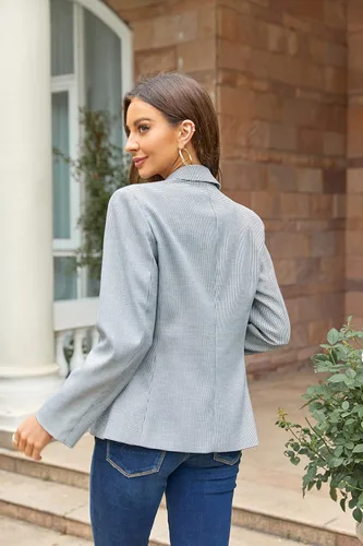 Vista 6 de Blazers casuales para mujer, de manga larga, con solapa, con botones, para trabajo y oficina