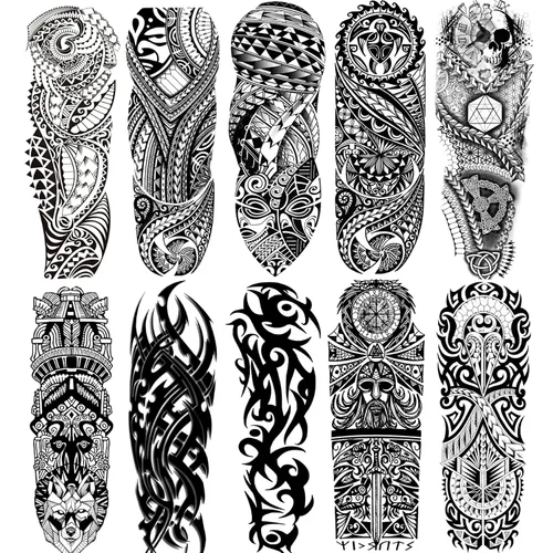 Vista 3 de Tatuajes de manga de león de tigre, tatuajes falsos de medio brazo y calcomanías de tatuaje de manga completa para mujeres y hombres, 10 hojas