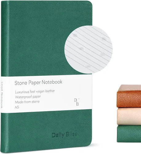 Vista 11 de Cuaderno de Papel de Piedra con Rayas Premium A5 Tapa Dura Diario de Cuero Vegano 160 Páginas Cuaderno Ejecutivo de Calidad Premium Para Hombres